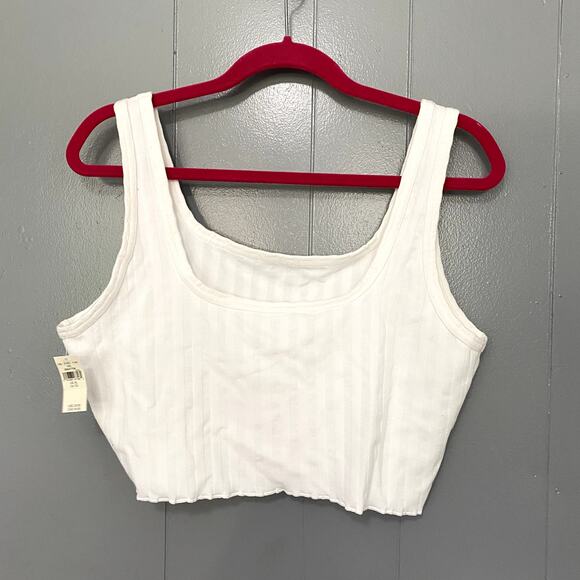 NEW Aerie Offline White Ribbed OG Groove Lettuce Hem Crop Top XL - Picture 3 of 7